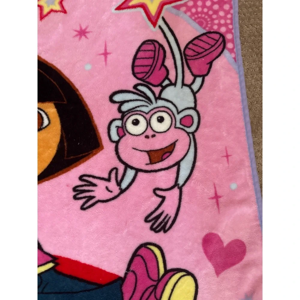 VTG Nickelodeon Dora the Explorer Boots Pink Fleece Throw Blanket Rainbow 42x30